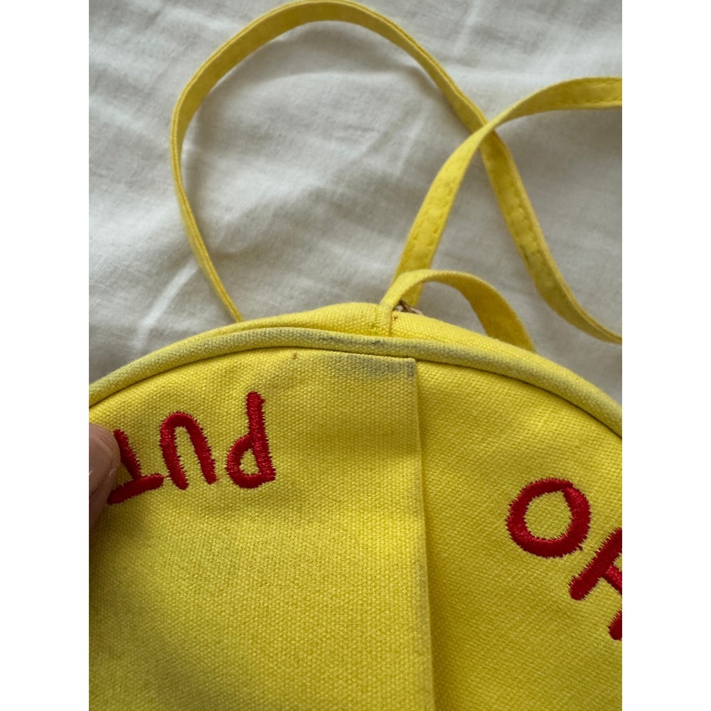Penelope Gazin Yellow Round Crossbody Purse Bag Embroidered Smiley Face - Picture 6 of 7